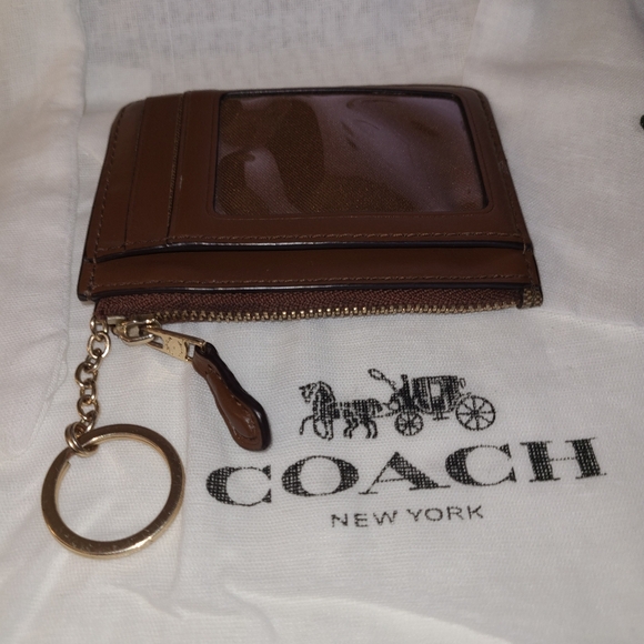 Coach Brown Monogram Skinny ID Holder With Zipper And Keychain - Picture 3 of 7